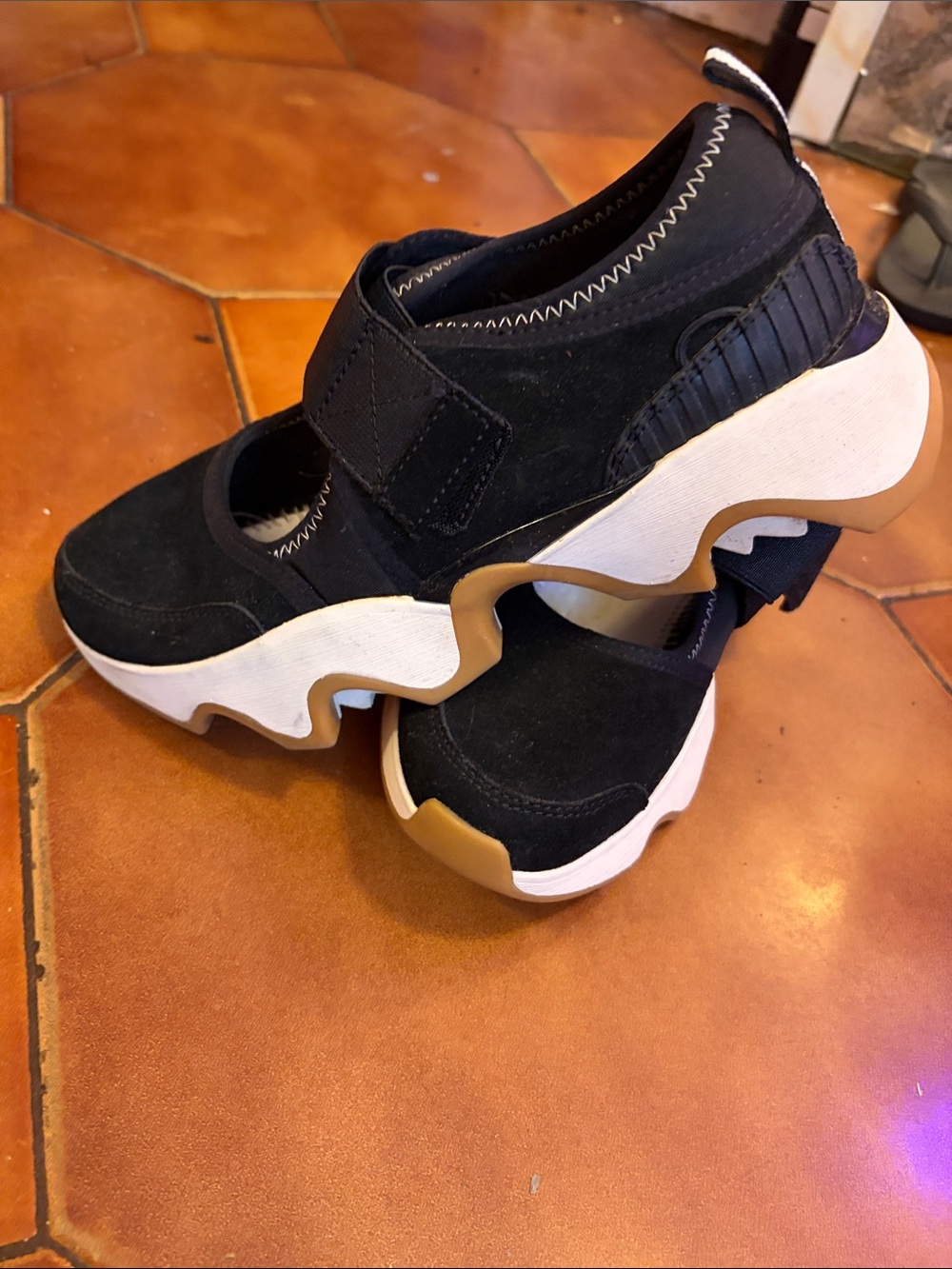 Sorel Mary Jane Sneakers-Black Slip-On Athletic Shoes with White Sole